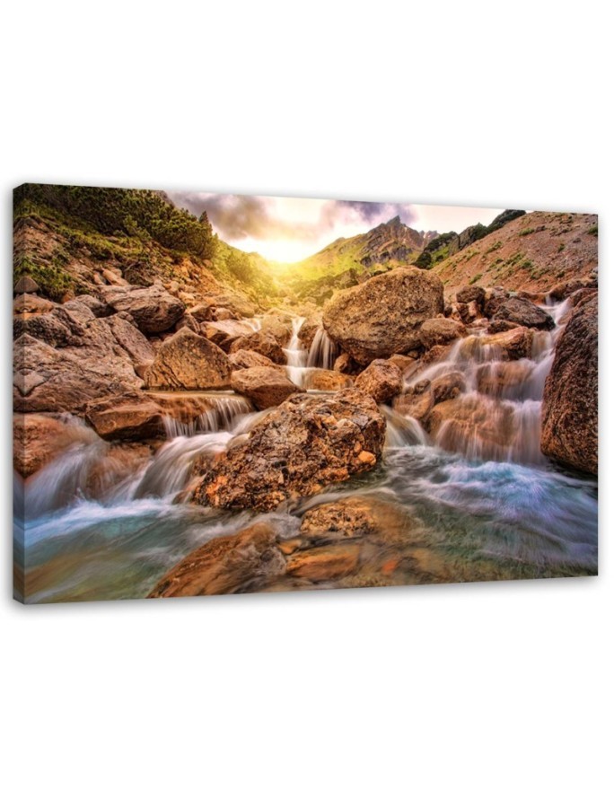 Wandbild für Wohnzimmer - Wasserfall aus Stein | Feeby