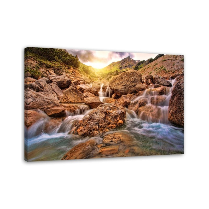 Wandbild für Wohnzimmer - Wasserfall aus Stein | Feeby