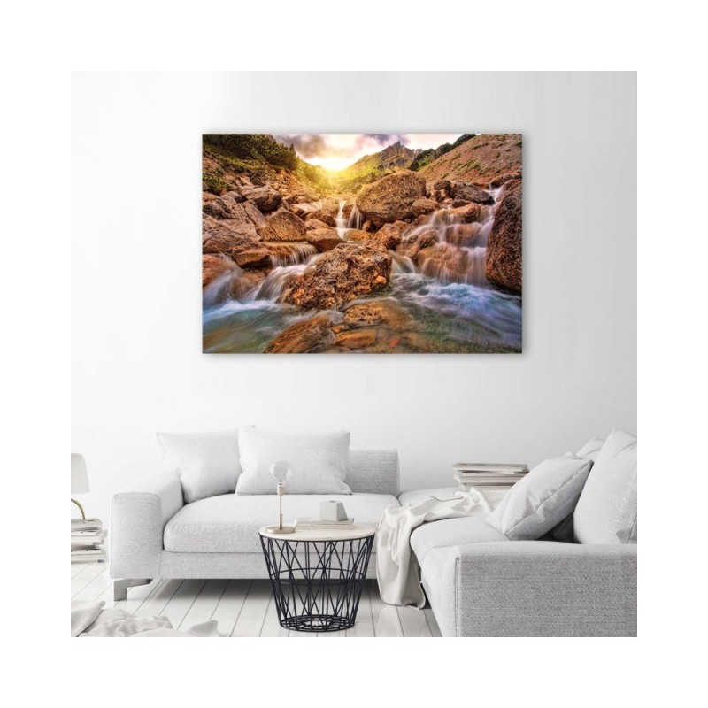 Wandbild für Wohnzimmer - Wasserfall aus Stein | Feeby