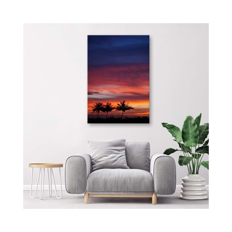 Modernes Wandbild - Bunter Himmel und Palmen | Feeby