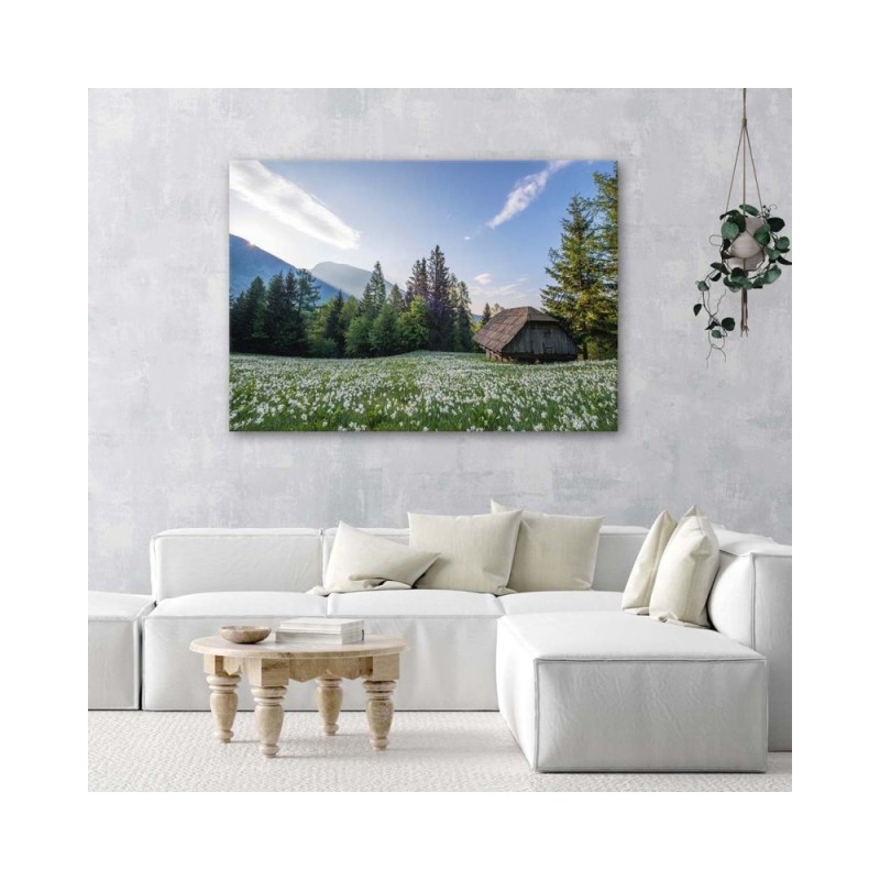 Modernes Wandbild - Holzhaus zwischen den Bäumen | Feeby