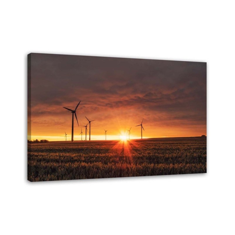 Bild auf Leinwand - Sonnenuntergang und Windmühlen | Feeby