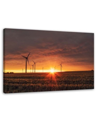 Bild auf Leinwand - Sonnenuntergang und Windmühlen | Feeby
