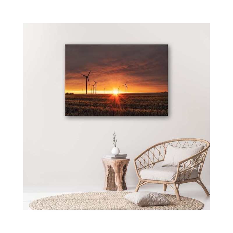 Bild auf Leinwand - Sonnenuntergang und Windmühlen | Feeby