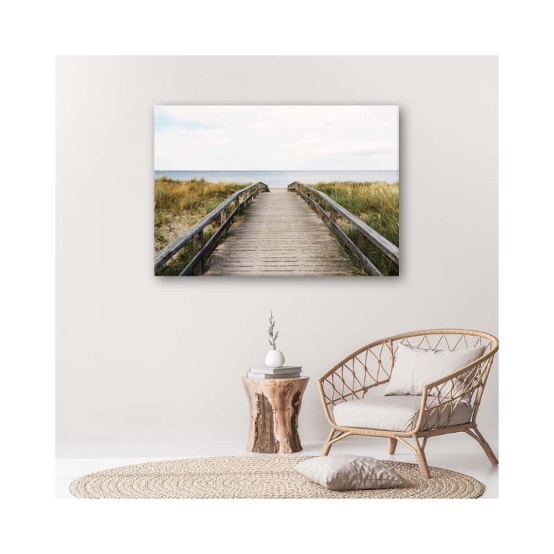 Leinwandbild - Hölzerne Straße am Meer | Feeby