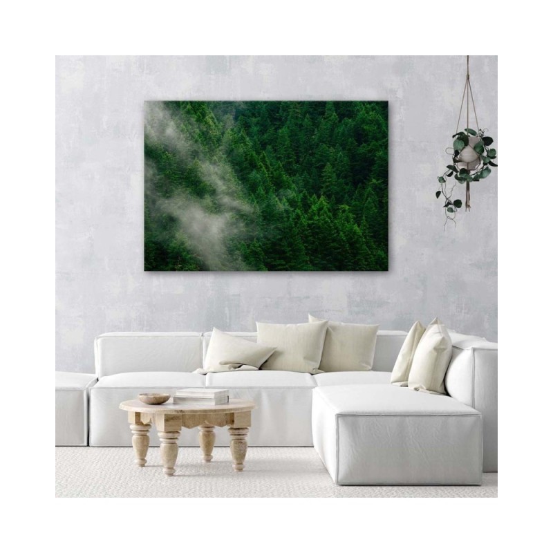 Wandbild für Wohnzimmer - Nebel über einem Wald | Feeby