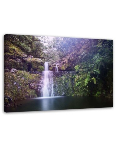 Waterfall in the forest landscape - Canvas painting for living room | FEEBY