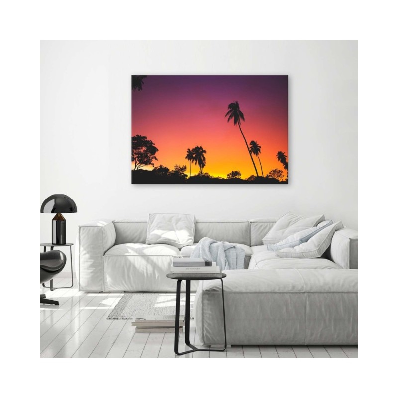 Modernes Wandbild - Rosa Himmel und Palmen | Feeby