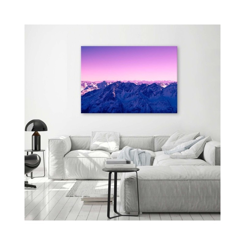 Bild auf Leinwand - Violette Morgendämmerung in den Bergen | Feeby