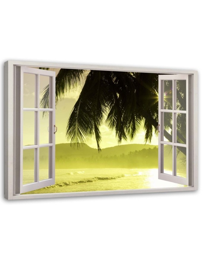 Bild auf Leinwand - Fenster - Blick auf Palmen | Feeby