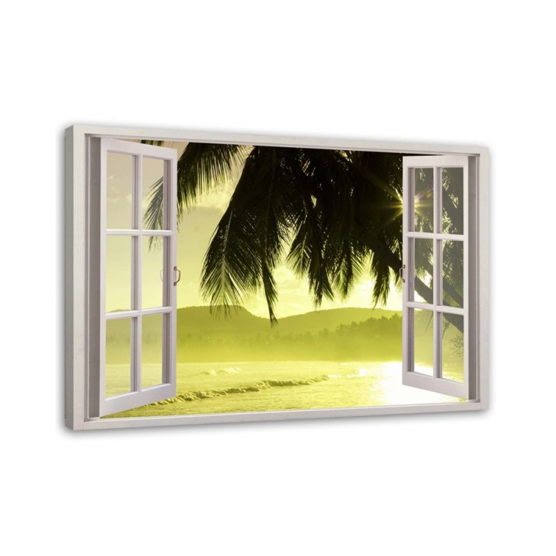 Bild auf Leinwand - Fenster - Blick auf Palmen | Feeby