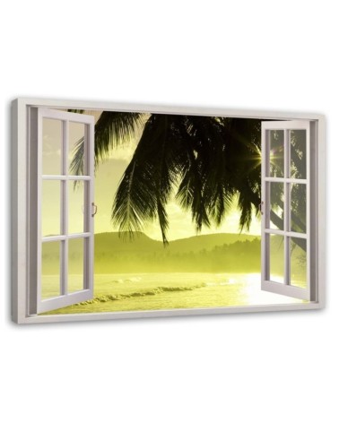 Bild auf Leinwand - Fenster - Blick auf Palmen | Feeby