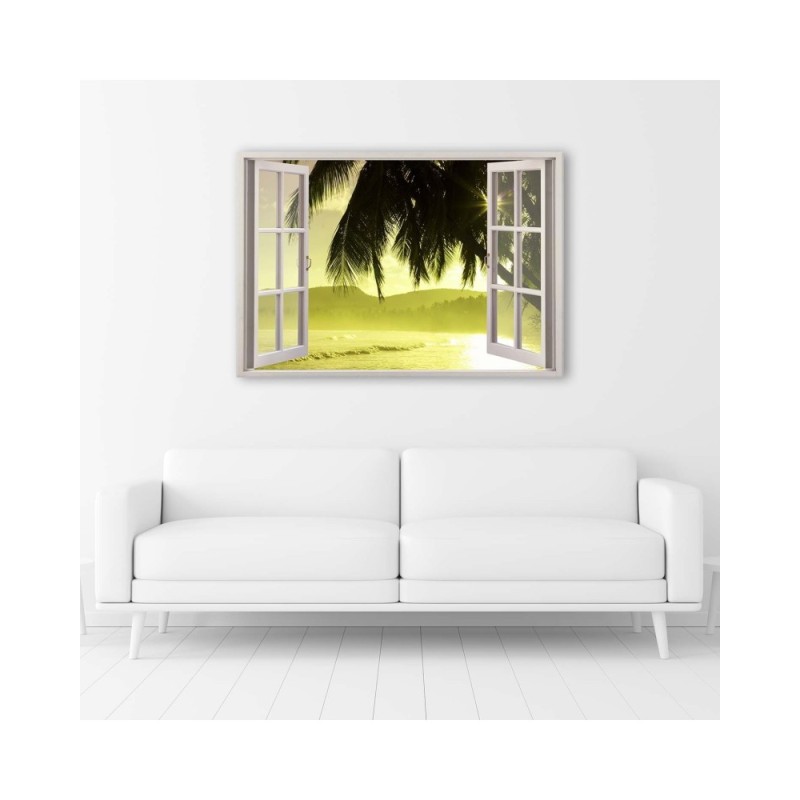 Bild auf Leinwand - Fenster - Blick auf Palmen | Feeby
