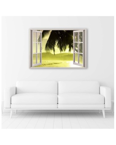 Bild auf Leinwand - Fenster - Blick auf Palmen | Feeby