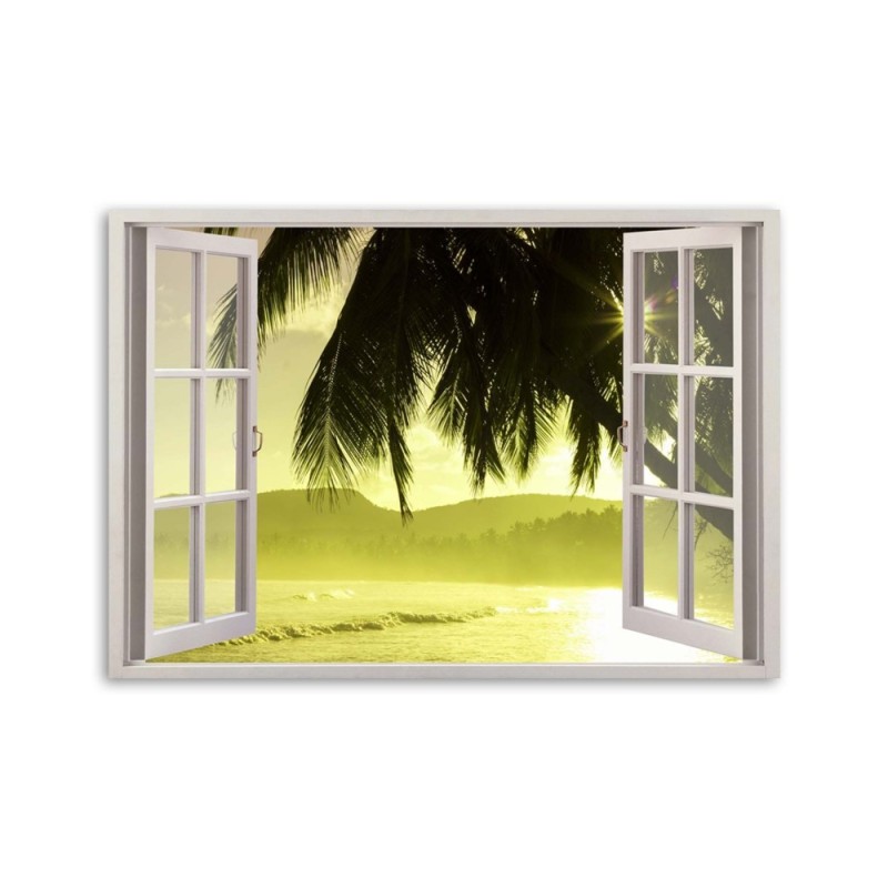 Bild auf Leinwand - Fenster - Blick auf Palmen | Feeby