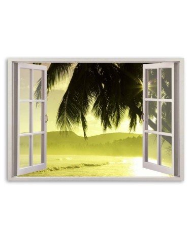 Bild auf Leinwand - Fenster - Blick auf Palmen | Feeby
