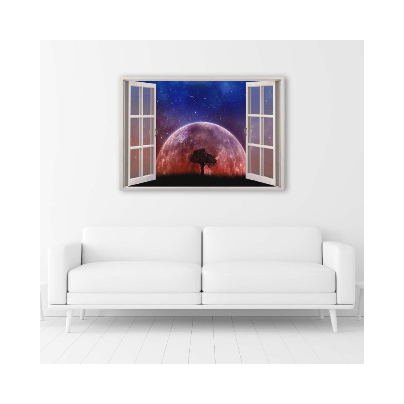 Wandbild für Wohnzimmer - Fenster - Mond | Feeby