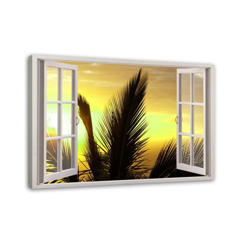 Dekoratives Leinwandbild - Fenster - Palmen | Feeby