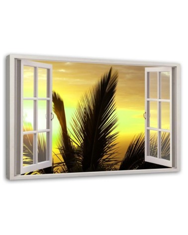 Dekoratives Leinwandbild - Fenster - Palmen | Feeby