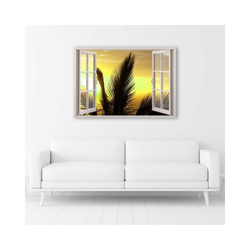 Dekoratives Leinwandbild - Fenster - Palmen | Feeby