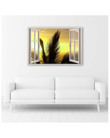 Dekoratives Leinwandbild - Fenster - Palmen | Feeby