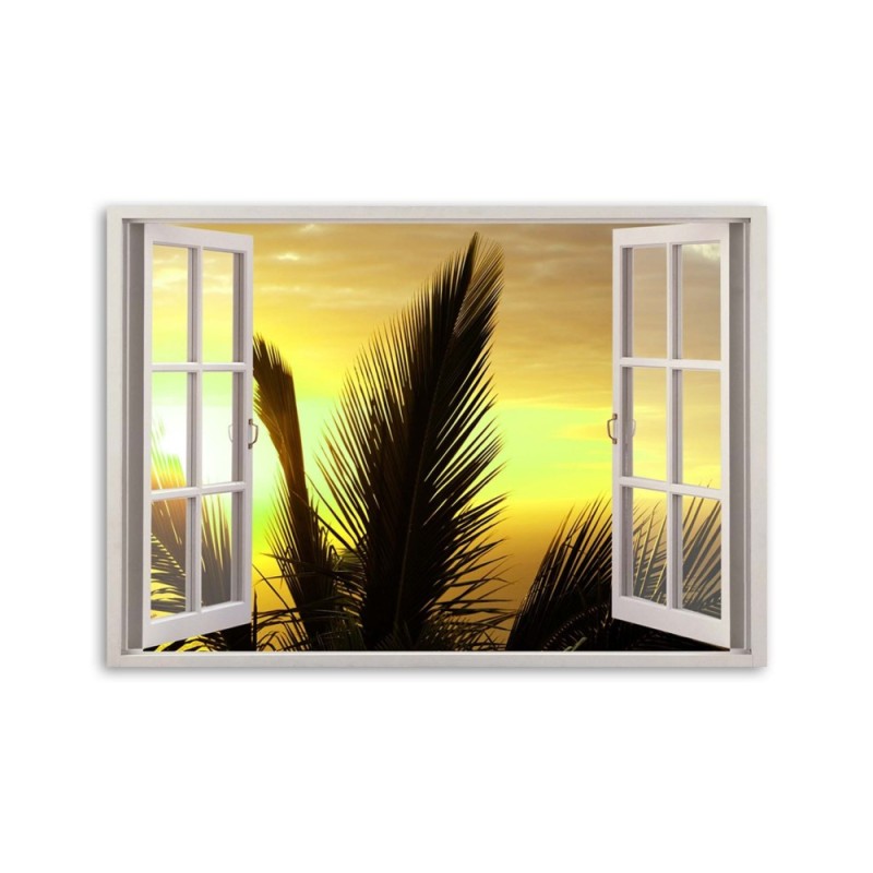 Dekoratives Leinwandbild - Fenster - Palmen | Feeby