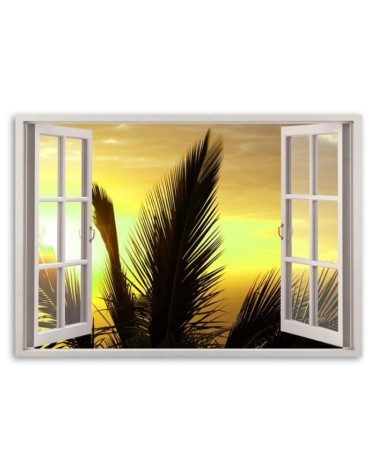 Dekoratives Leinwandbild - Fenster - Palmen | Feeby