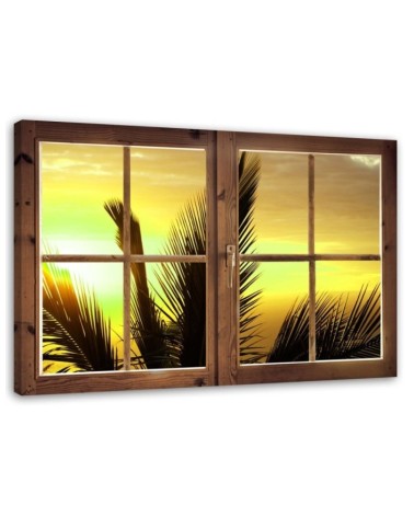 Window view of palm leaves - Canvas painting | FEEBY