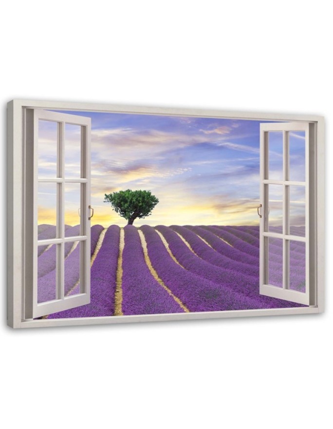 Modernes Wandbild - Fenster - Lavendelfeld | Feeby