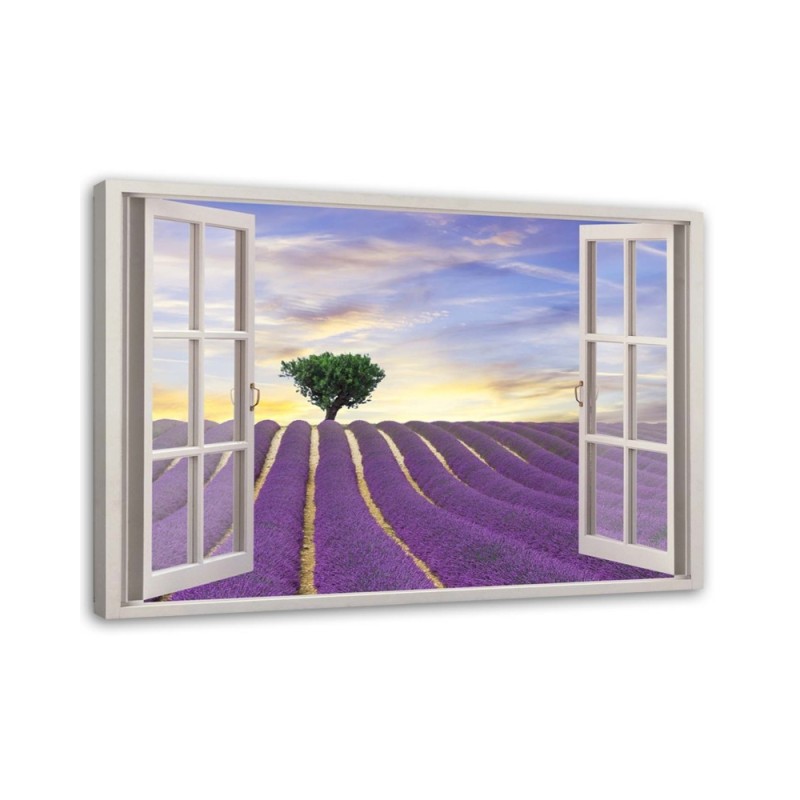 Modernes Wandbild - Fenster - Lavendelfeld | Feeby