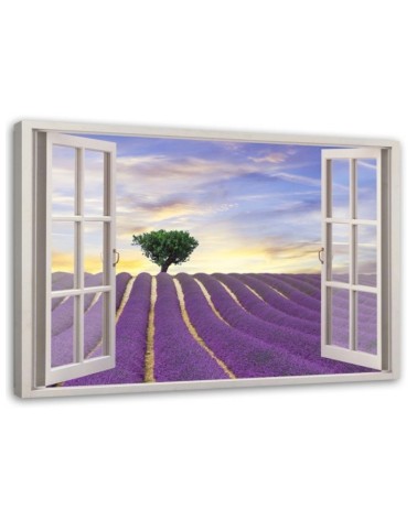 Window lavender field - Modern Canvas painting for bedroom | FEEBY