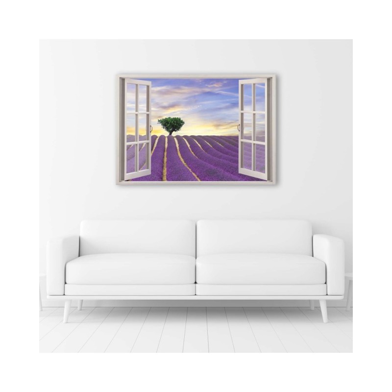 Modernes Wandbild - Fenster - Lavendelfeld | Feeby