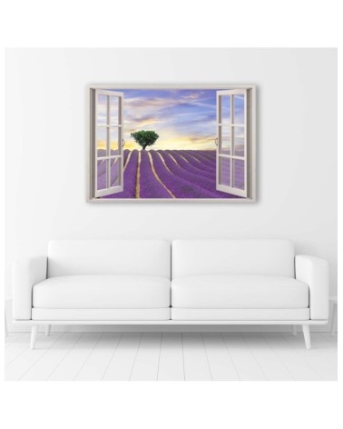 Modernes Wandbild - Fenster - Lavendelfeld | Feeby