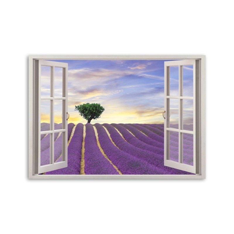 Modernes Wandbild - Fenster - Lavendelfeld | Feeby