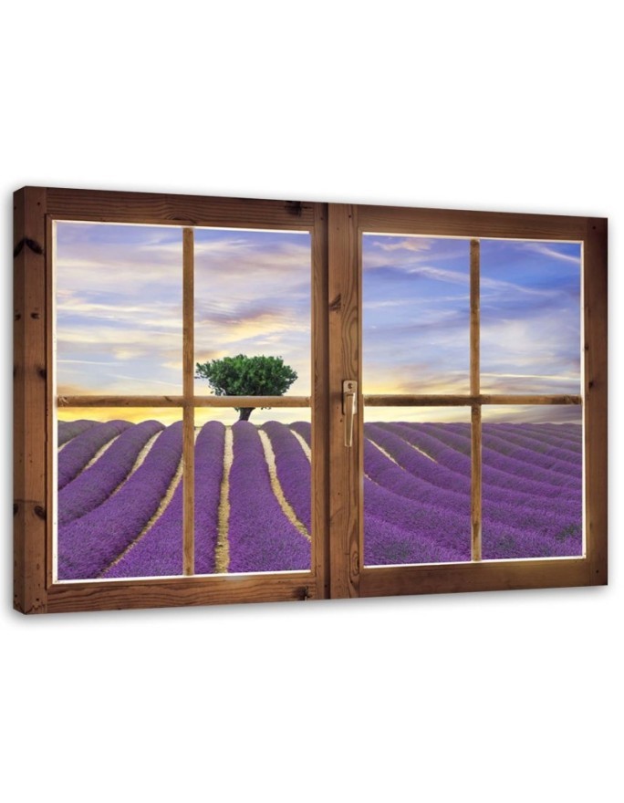 Bild auf Leinwand - Fenster - Feld mit Lavendel | Feeby