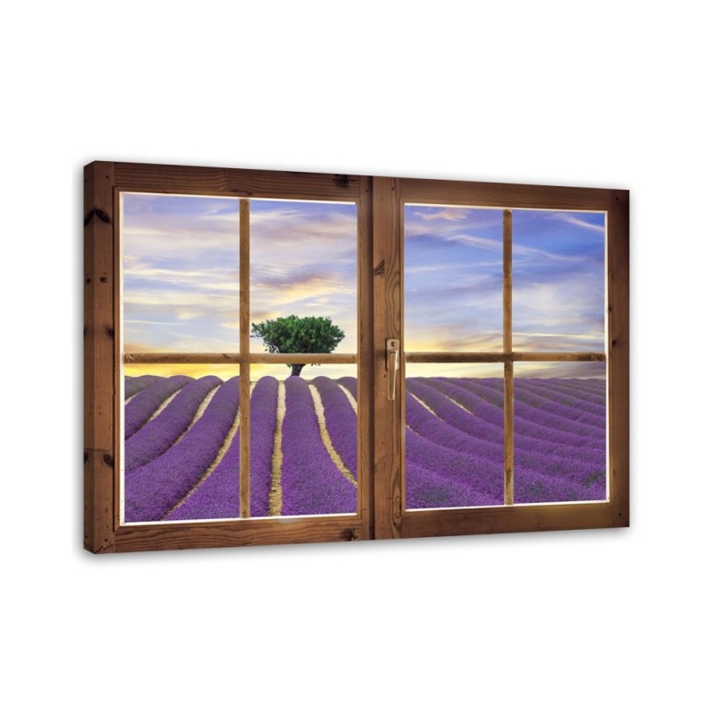 Bild auf Leinwand - Fenster - Feld mit Lavendel | Feeby