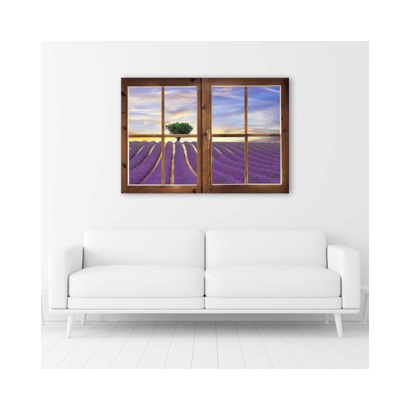 Bild auf Leinwand - Fenster - Feld mit Lavendel | Feeby