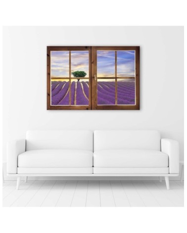 Bild auf Leinwand - Fenster - Feld mit Lavendel | Feeby
