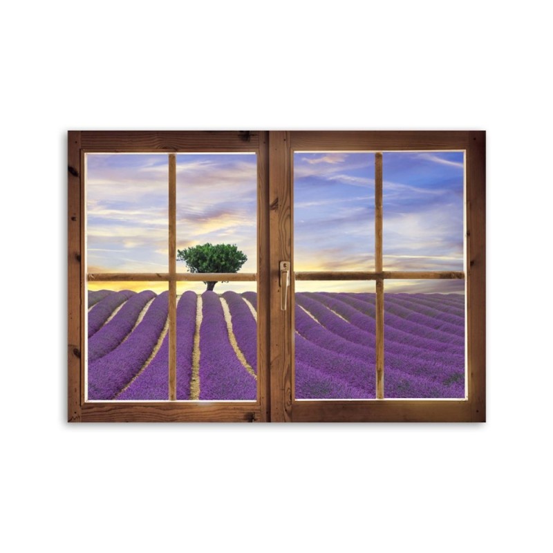 Bild auf Leinwand - Fenster - Feld mit Lavendel | Feeby