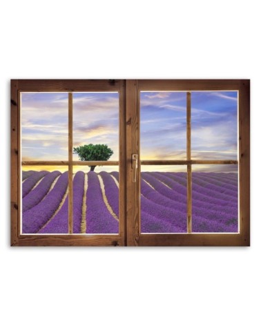 Bild auf Leinwand - Fenster - Feld mit Lavendel | Feeby