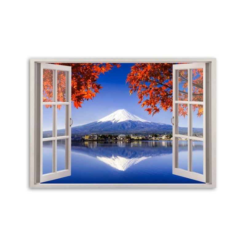 Leinwandbild - Fenster - Fuji-Vulkan | Feeby