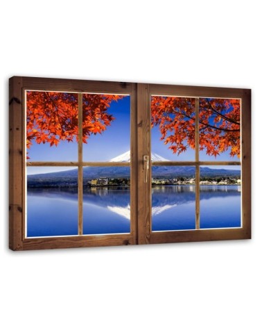 Bild auf Leinwand - Fenster - Blick auf den Fuji | Feeby