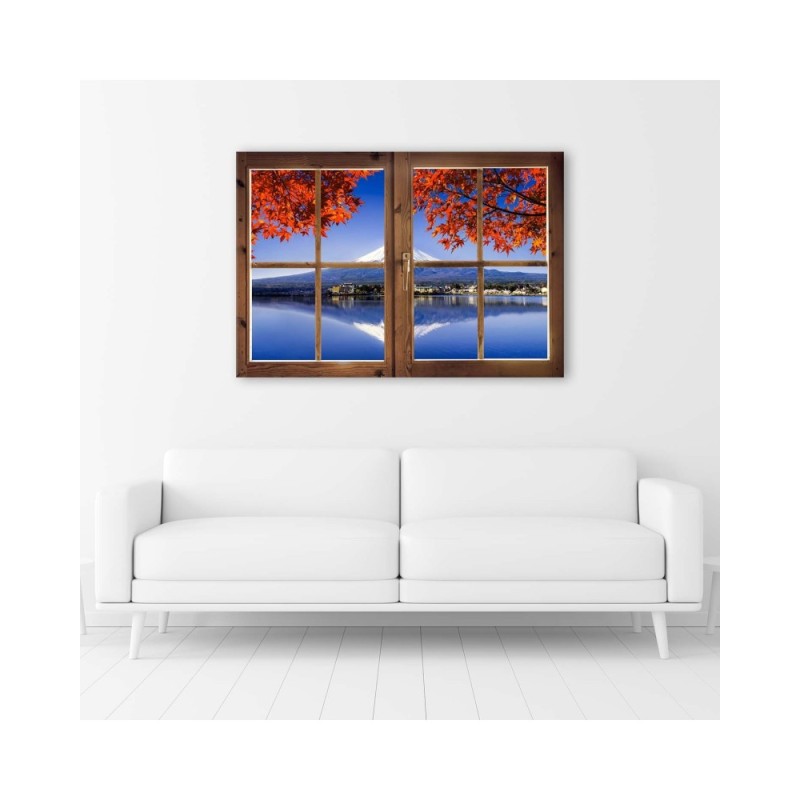 Bild auf Leinwand - Fenster - Blick auf den Fuji | Feeby