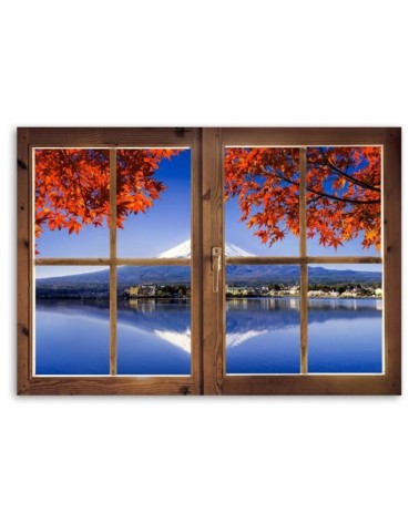 Bild auf Leinwand - Fenster - Blick auf den Fuji | Feeby