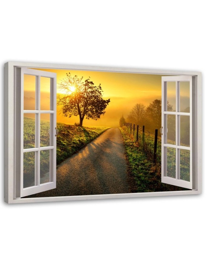 Leinwandbild - Fenster - Sonnenuntergang über der Straße | Feeby