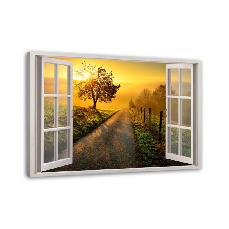Leinwandbild - Fenster - Sonnenuntergang über der Straße | Feeby