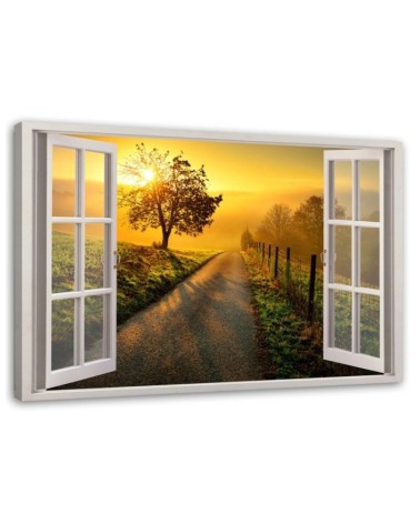 Leinwandbild - Fenster - Sonnenuntergang über der Straße | Feeby