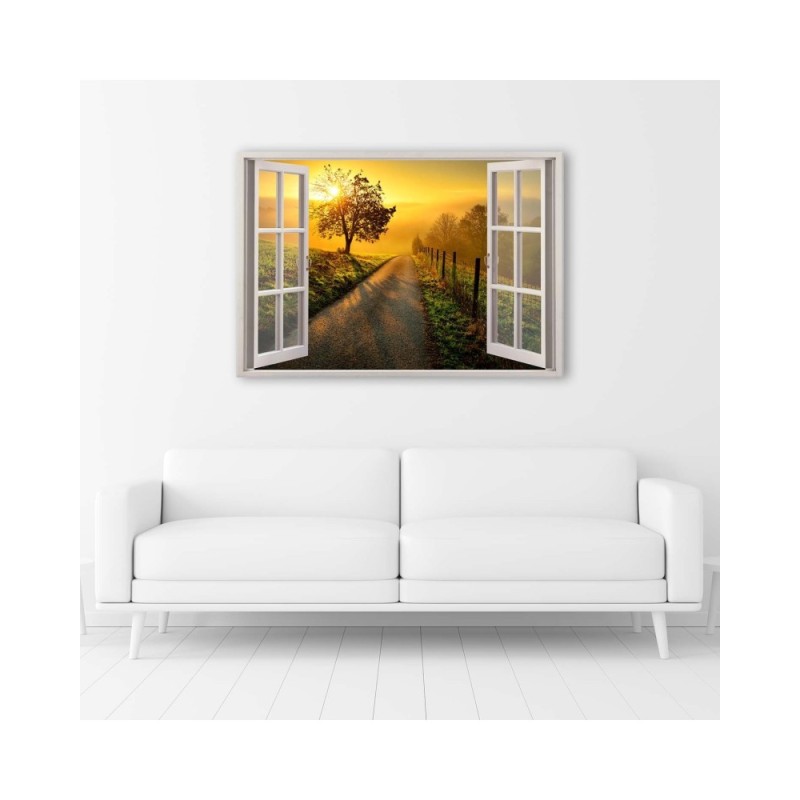 Leinwandbild - Fenster - Sonnenuntergang über der Straße | Feeby