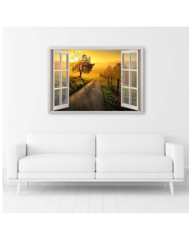 Leinwandbild - Fenster - Sonnenuntergang über der Straße | Feeby