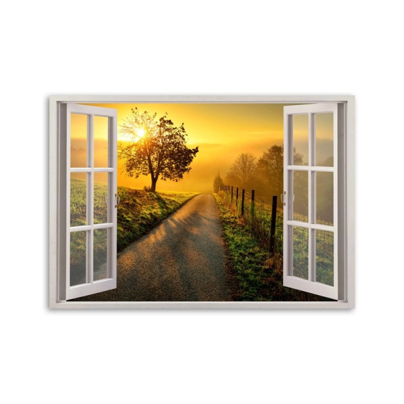 Leinwandbild - Fenster - Sonnenuntergang über der Straße | Feeby